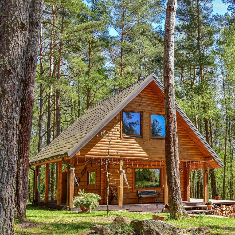 Nerk į mišką Inturkėj -  nameliai miške prie ežero